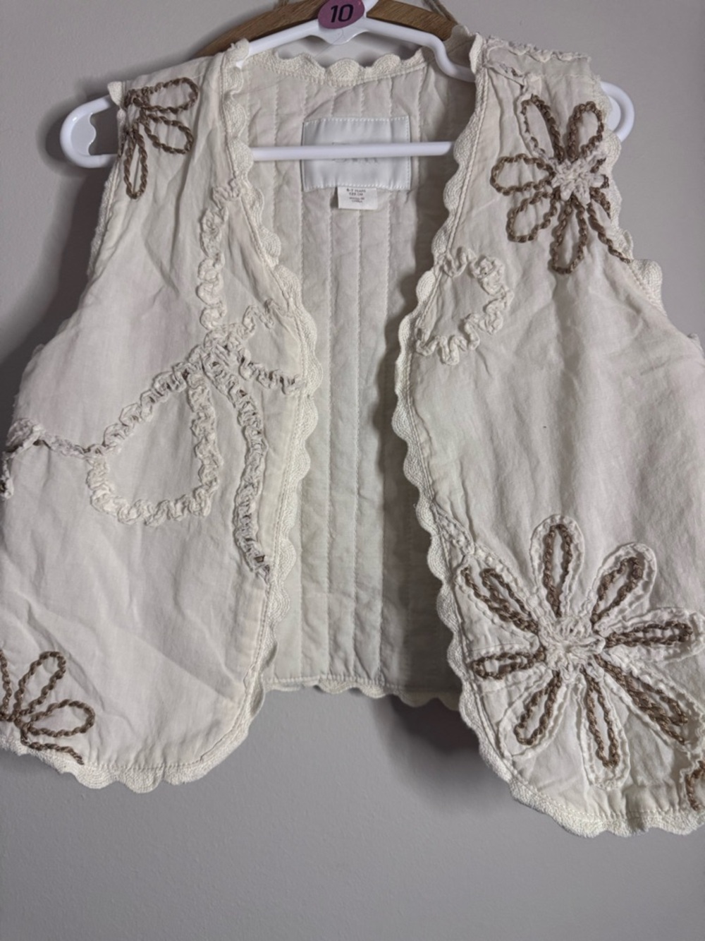 Zara girls Cream Embroidered Floral Boho Vest